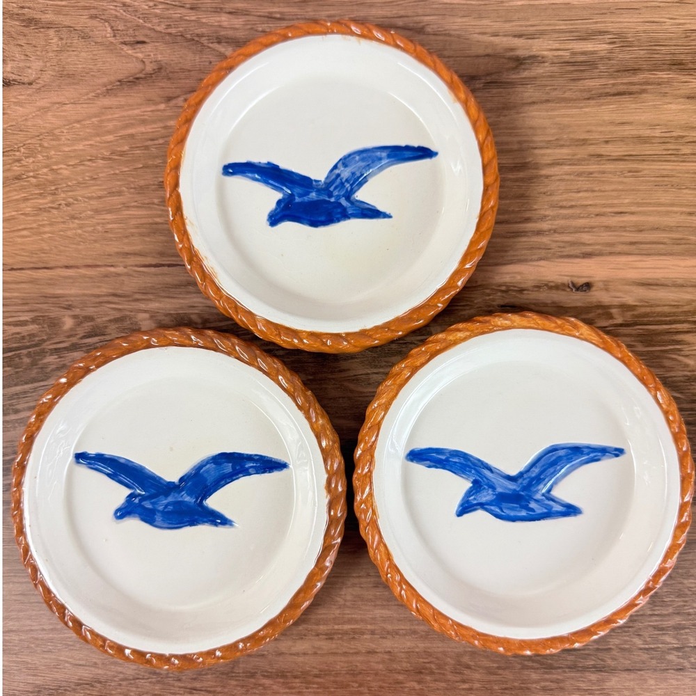 Vintage 1981 Duncan Enterprises Ceramic Seagull Coasters Set of 3 EUC Coastal